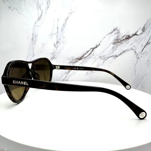 New CHANEL Sunglasses Brown Havana Polarized Lens Pilot Aviator - Picture 6 of 16
